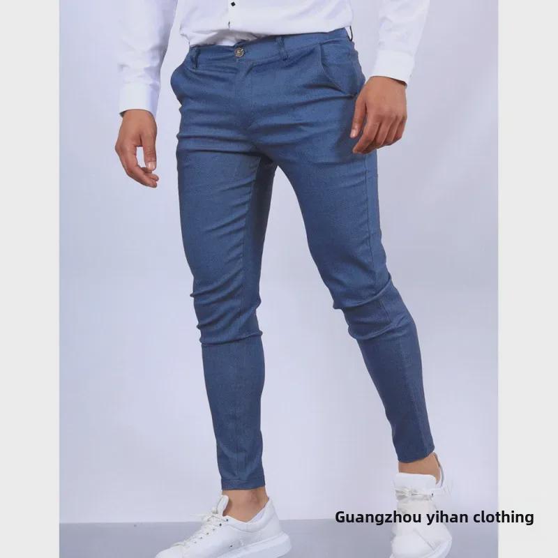 Pantaloni da uomo casual da lavoro a vestibilità slim, texture europea e americana