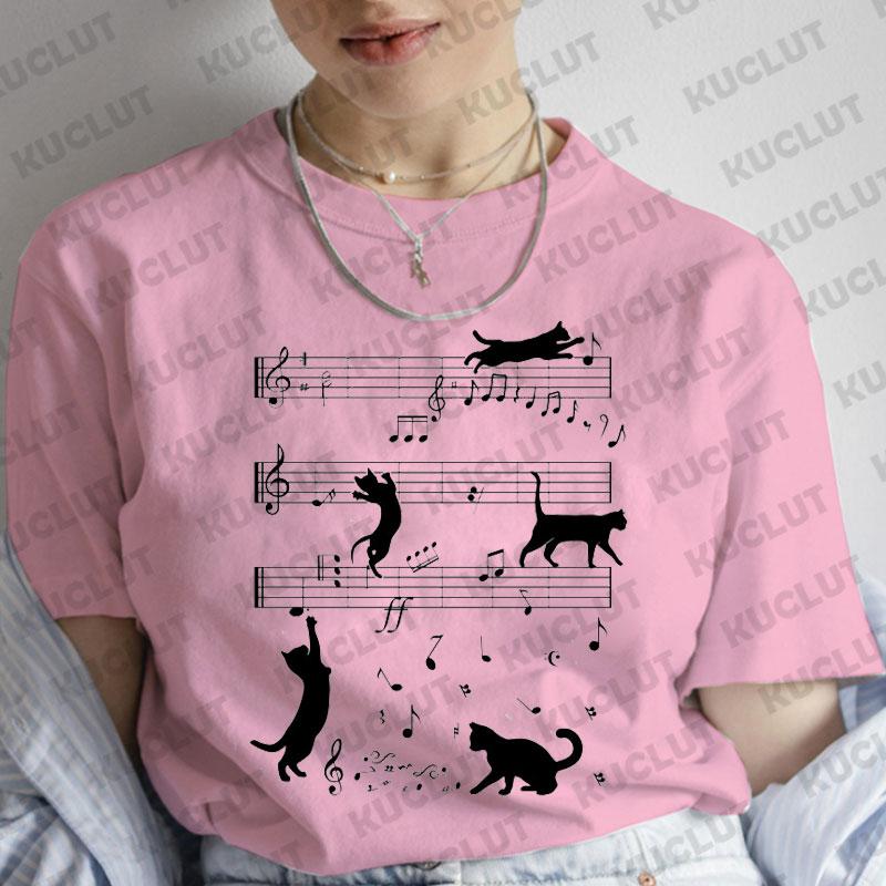 T-Shirt für Damen Schwarze Katzen Print Mode T-Shirt Lässig Rundhals Kurzarm Streetwear Damen T-Shirt Vintage Tee Oberteile