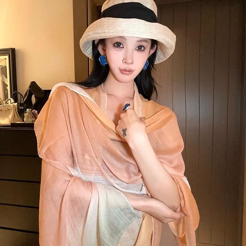 Creative Multicolor Sunscreen Shawls Long Style Seaside Holiday Dual-Use Scarves Dual-Use Design Beachwear Long Scarves Beach