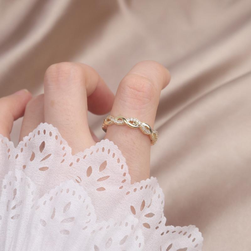 Korean   Fashion Jewelry 14K Real Gold Plated Zircon Hollow Twist Ring Elegant Women's Opening Adjustable Daily Work Rings