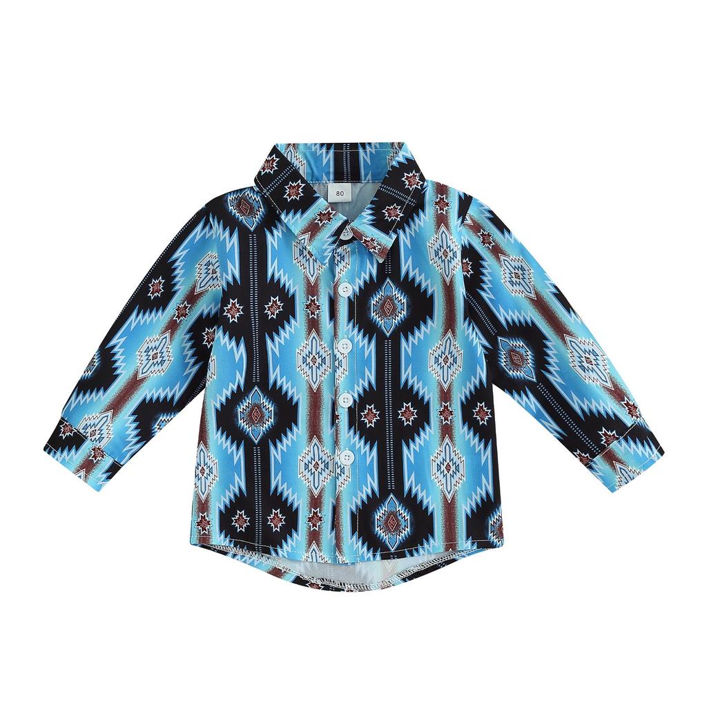 Maluch chłopcy na co dzień koszula z guzikami 6M 12M 18M 24M 3Y 4Y z długim rękawem z klapami wzór T-shirt z nadrukiem topy na wiosnę jesień