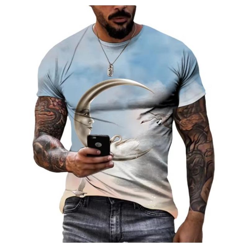 Graphic T Shirts Men Fashion Natural Scenery Pattern T Shirt Handsome Casual 3D Print T-shirt Summer Mountains Rivers Tops