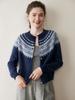 Women's Retro Fair Isle Cashmere Cardigan - Soft Long Sleeve Wool Sweater with Round Neck