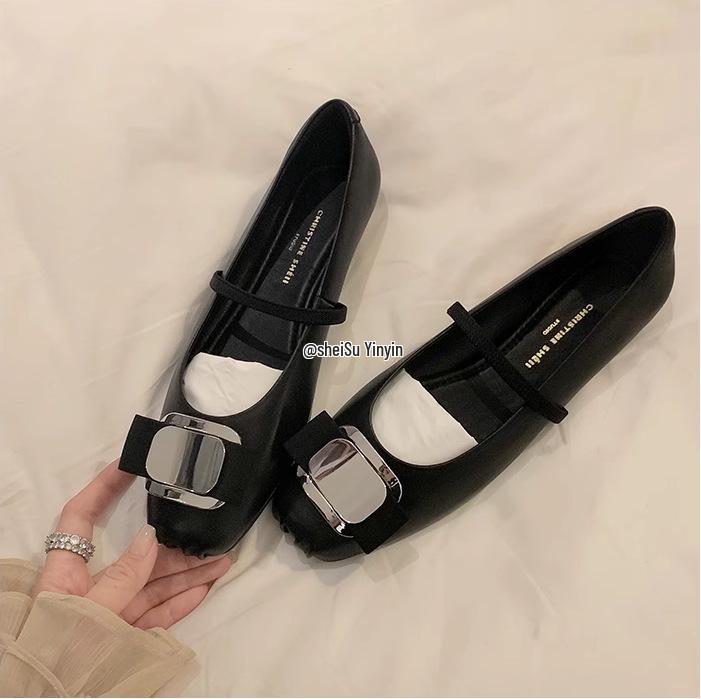 

Весна 2025 Кожаные балетки Мэри Джейн с бантом и квадратным носком Size 35