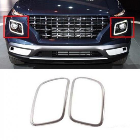 Chrome 2PCS Front Head light Lamp Frame Cover Trim For Hyundai Venue 2019-2024