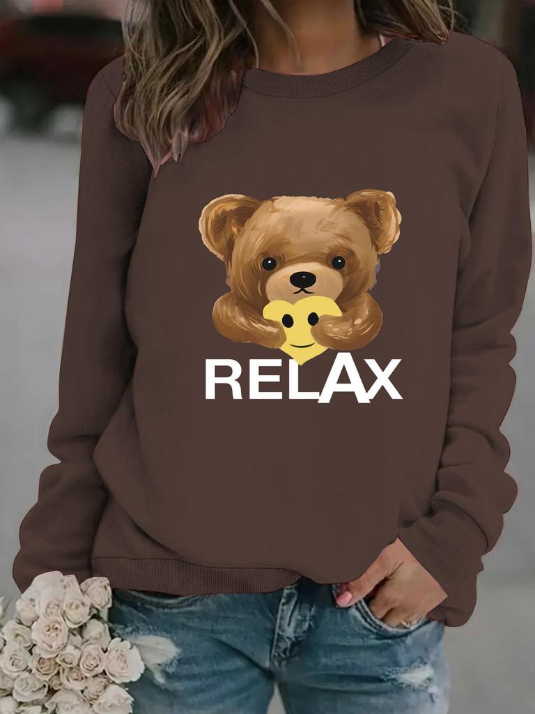 European & American Women's Casual Long-Sleeve Cartoon Bear Pullover Hoodie