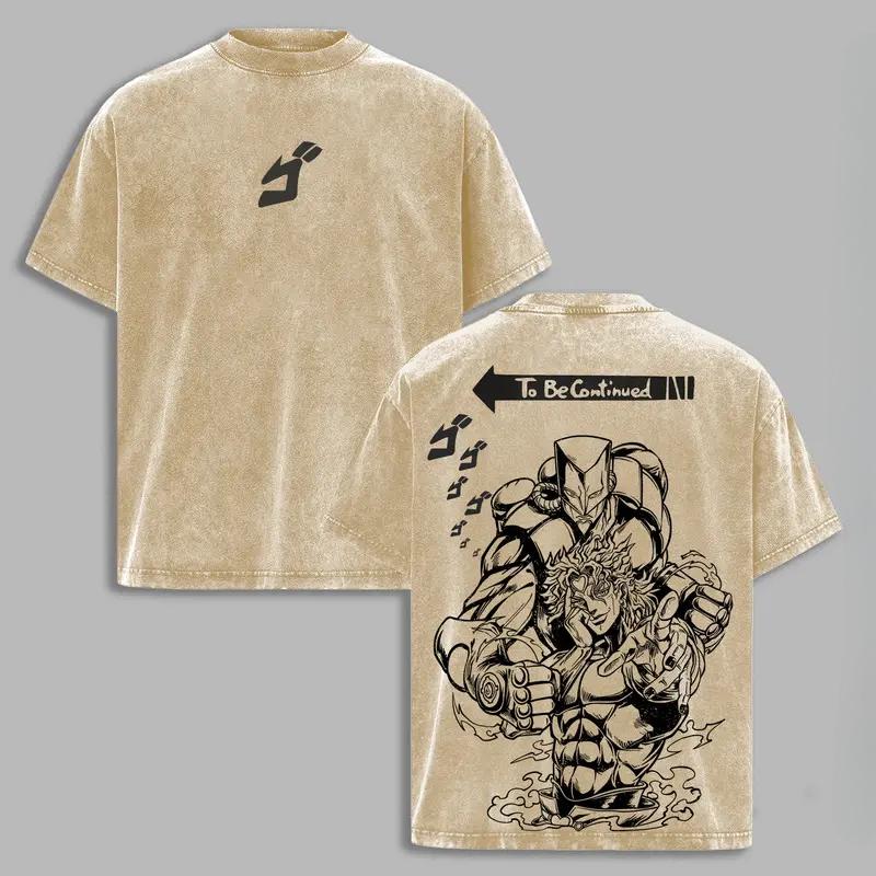 JoJo's Bizarre Adventure Anime Jotaro Kujo Graphic T-shirt Washed Oversized T Shirt Men Women Clothing Cotton Short Sleeve Tees
