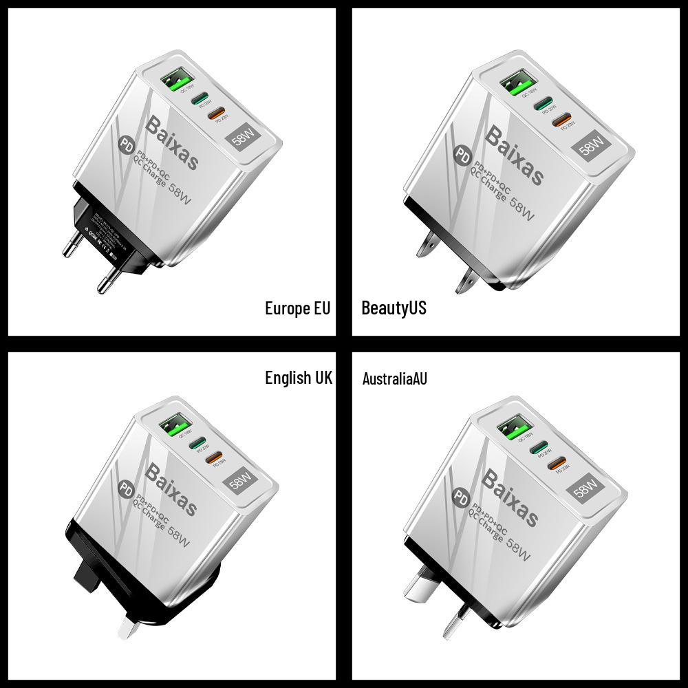 58W Dual Fast Charger with 2PD & QC3.0 for EU/US/UK