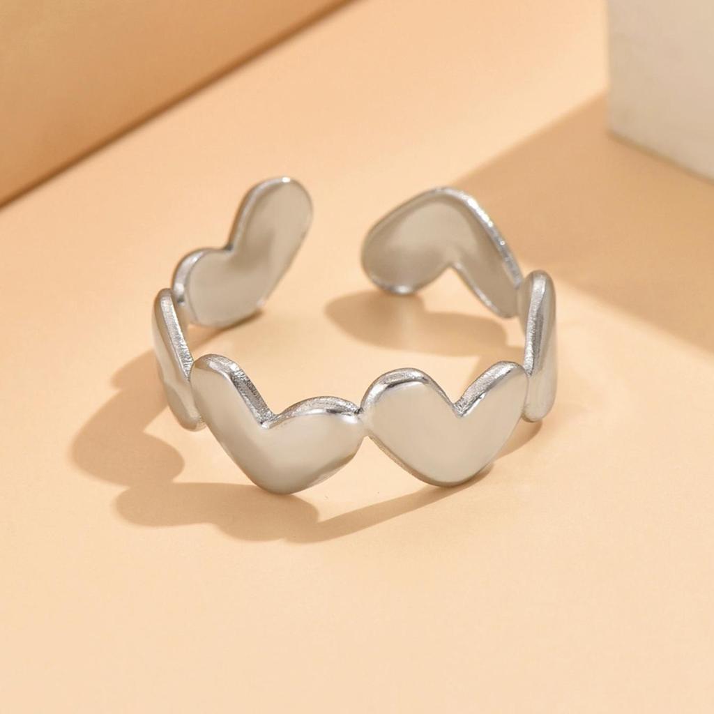 Adjustable Stainless Steel Heart Ring for Women - Sweet Temperament