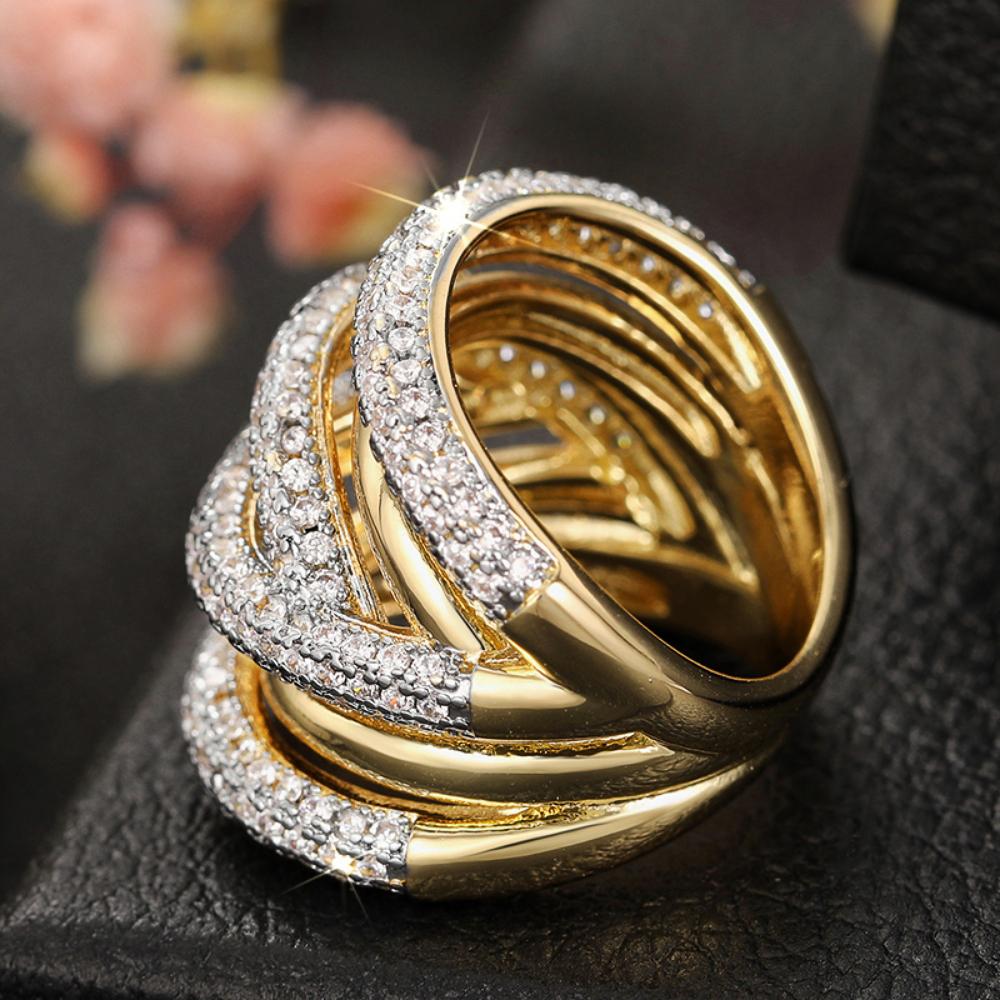 Huitan Gorgeous Cross Design Women Two Tone Ring Party Wedding Luxury Finger Accessories Full Bright CZ Fashion Daily Jewelry