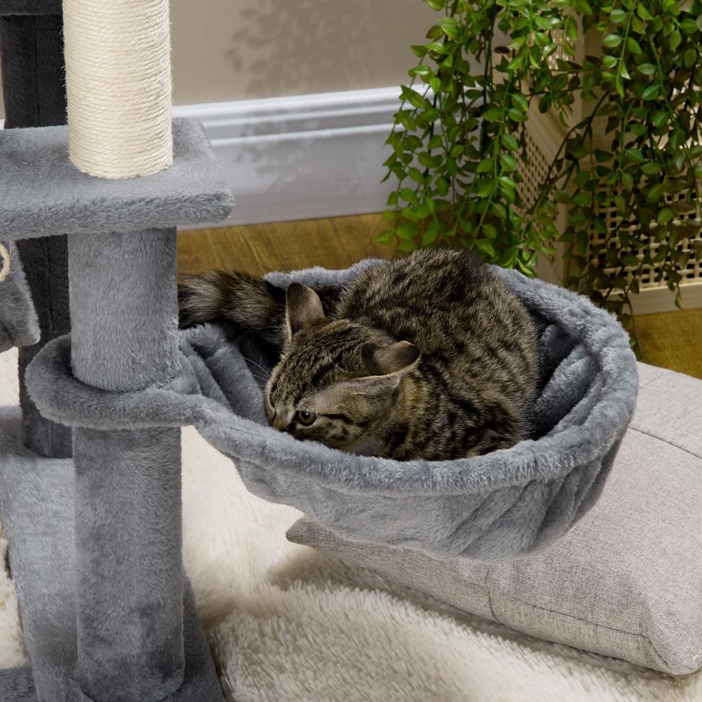 Cat Scratching Tree with Sisal Posts, House, Bed and Hammocks, 48x48x140cm, Grey