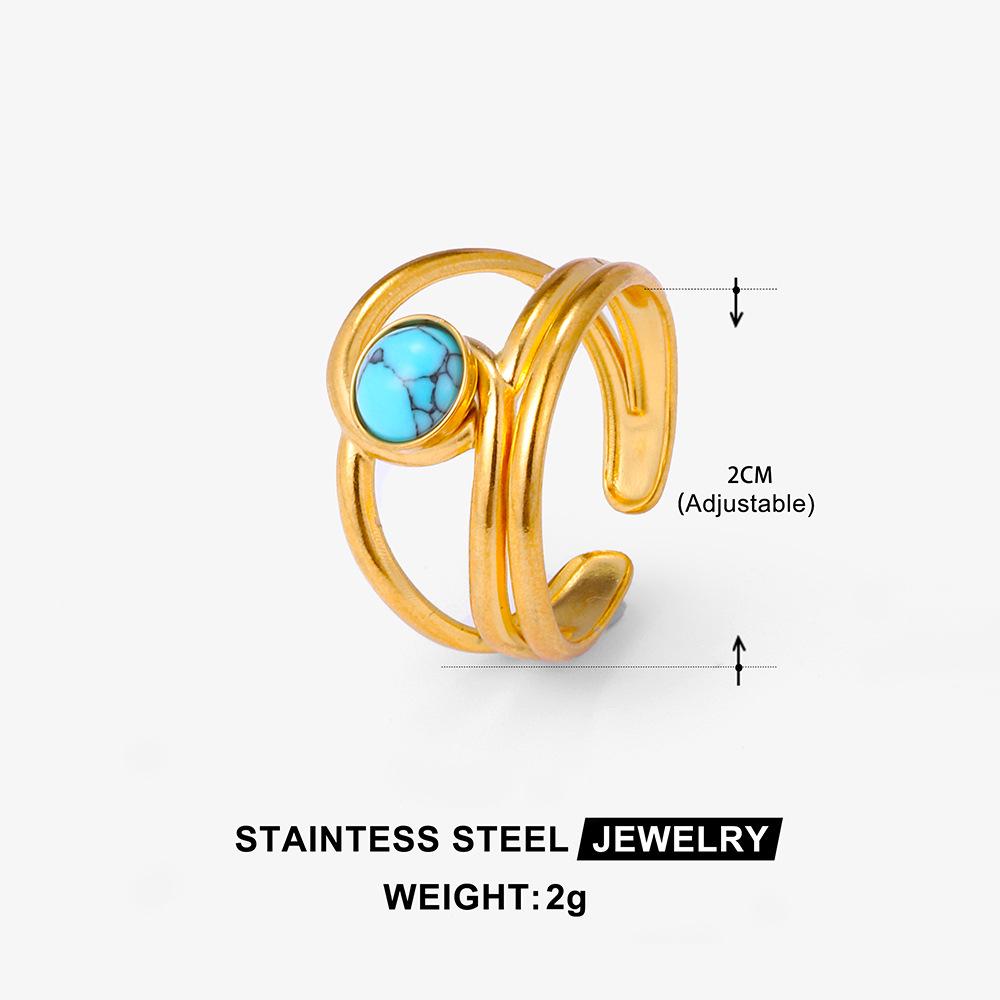 Boho Mehrfarbiger Türkis Edelstahl Offener Ring, Umweltfreundlich & Lichtecht, Schlichtes Titanstahl Design für Damen
