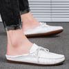 2025 Summer Half Shoes For Men Mules Man Slides Bowknot Slip On Flats Men Driving Shoes Leather Semi-Drag Loafers Slippers