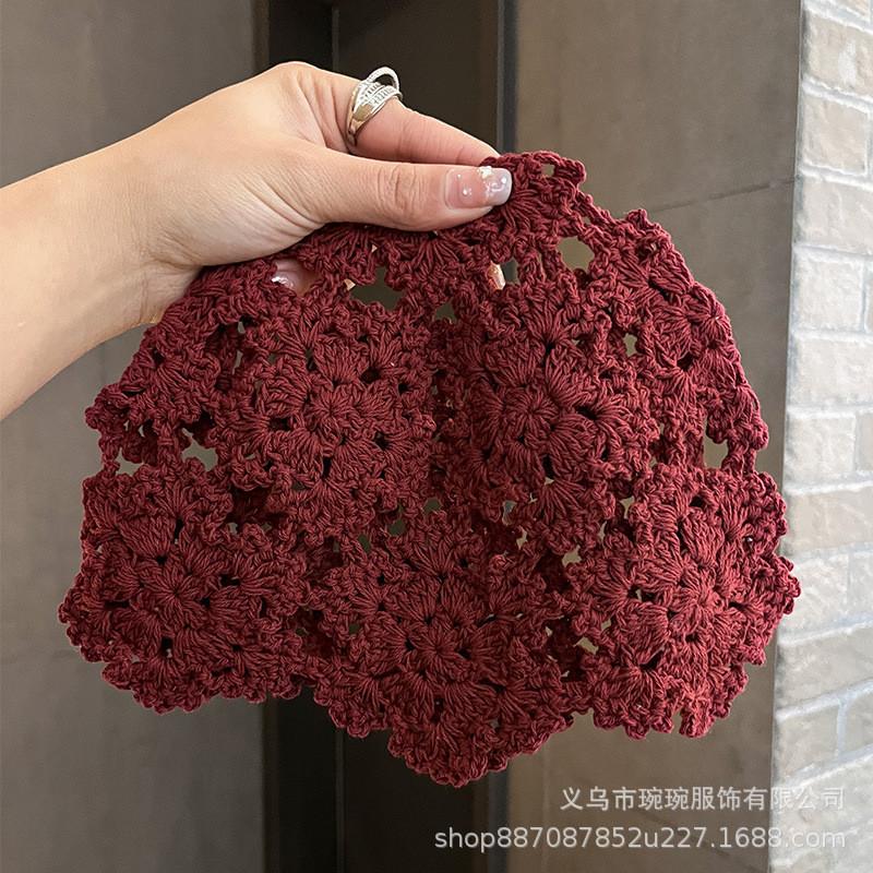 Knitted Floral Pattern Wool Hat For Women Spring Summer Breathable Fashion Accessory