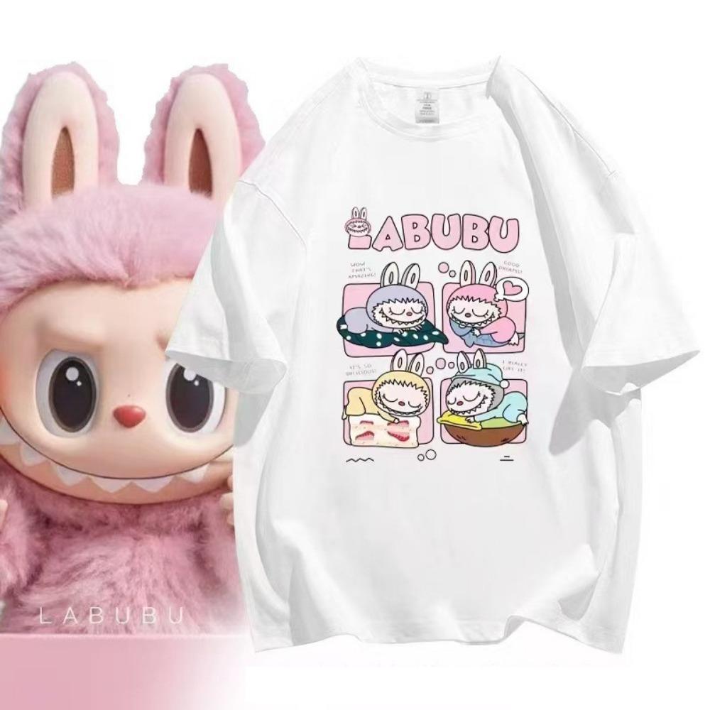 Labubu short sleeved T-shirt, suitable for daily wear. Korean style design. Cartoon patterns and loose styling