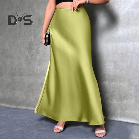 Women Fishtail Skirt High Waist Solid Color Smooth Surface A-Line Maxi Skirt Work Leisure Daily Wear