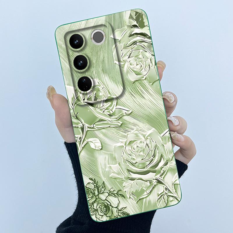For VIVO V27 V29 5G Phone Case V25E LATAM V27E V29E Cover Fashion Simplicity Flower Soft Liquid Silicone Protective Shell Fundas