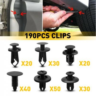 190pcs/set Clip Trim Car Push Rivet Pin Bumper Door Panel Retainer Fastener Kit