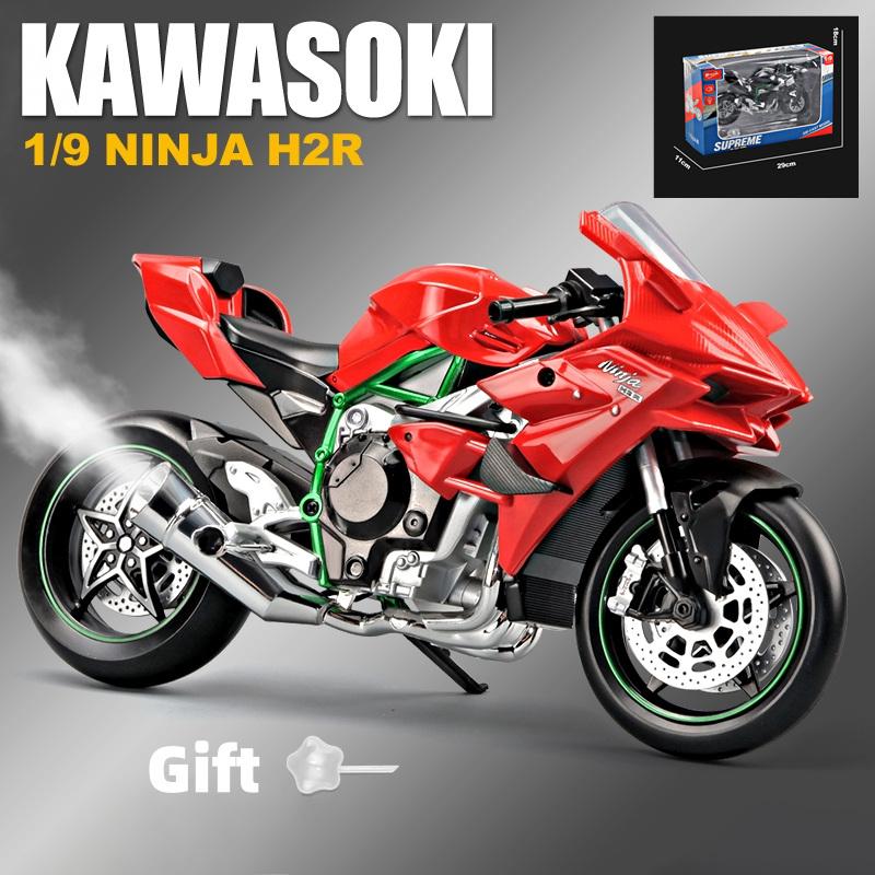 1/9 Kawasaki H2R Legierung Rennmotorrad Modell Diecasts Metallbahn Sportmotorrad Modell Ton und Licht mit Spray Kinderspielzeug Geschenke