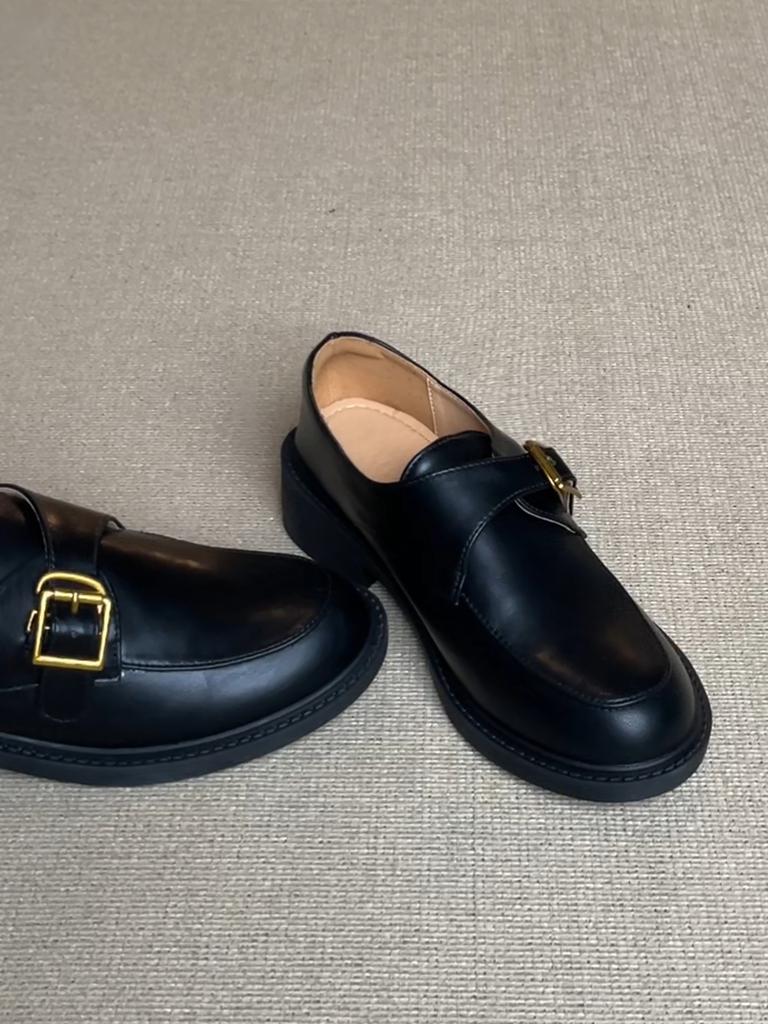 Cowhide version~ platform loafers women's spring and autumn 2025 platform single shoes black one-pedal British style small leather shoes