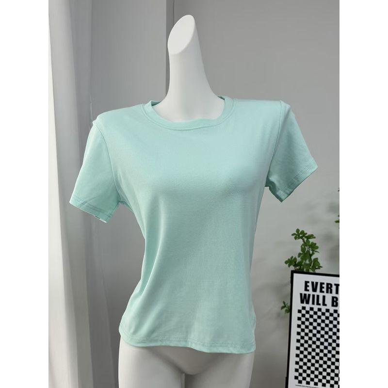 

Fashion New Arrival Pure Color T-shirt Easiest for Match Short Sleeve Tops Casual Solid Color Cotton T-shirt Light green L