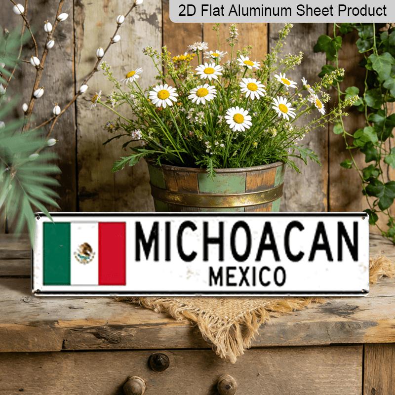 

2D FLAT 1pc Vintage Aluminum Sign, UV Printed Michoacan Mexico Decorative Plaque, Multipurpose for Home, Garage, Dining Room, Restaurant & Bar 40cm x 10cm