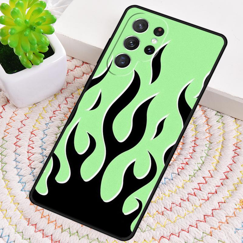 green flame Silicone Phone Case For Samsung Galaxy note 10 pro S26 S25 S24 S23 S22 S21 Plus S25Ultra Capa Cover