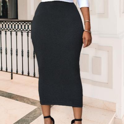 Women Skirt Solid Color Elastic Bodycon High Waist No Constraint Match Top Comfortable Mid-calf Length Sheath Skirt Dating Skirt