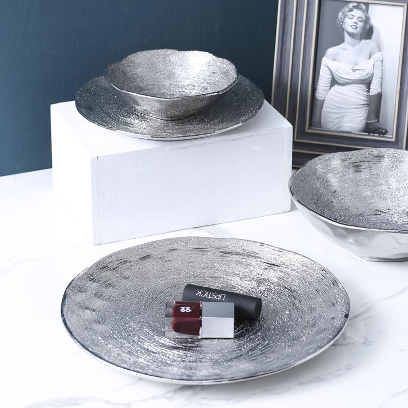 Gold Ceramic Western Steak Plate Fruit Salad Bowl Breakfast Sushi Spaghetti Cake Plate Household Irregular Plating Tableware New