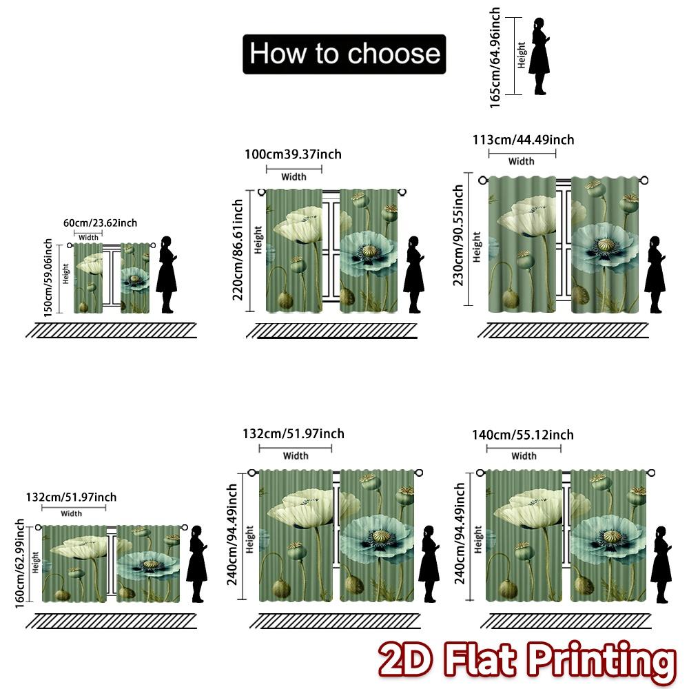 Set Of 2 Flat Printing Curtains Without Rod Floral Spring Design New Year Holiday Digital Versatile Curtain Polyester