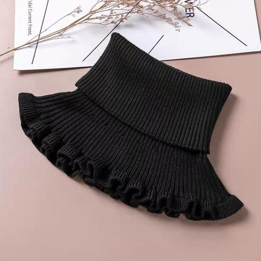 Women Turtleneck Ribbed Knit False False Collar Winter Ruffles Detachable Windproof Wrap Scarf