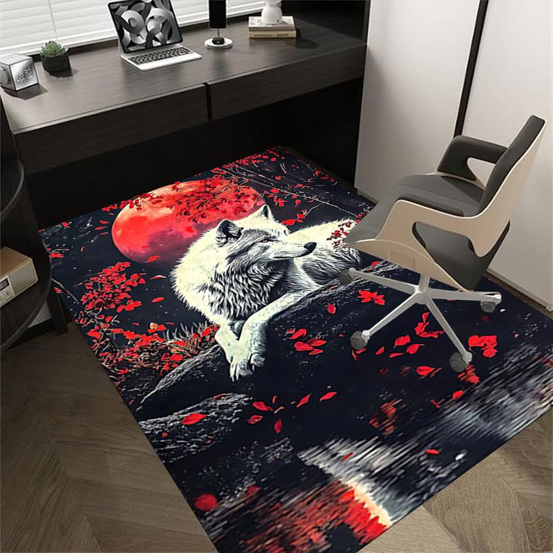 1pc Wolf Moon Themed Rug for Home Decor, Non-slip Office Carpet, Chair mat, Outdoor Mat, Christmas and Halloween gifts-0731031