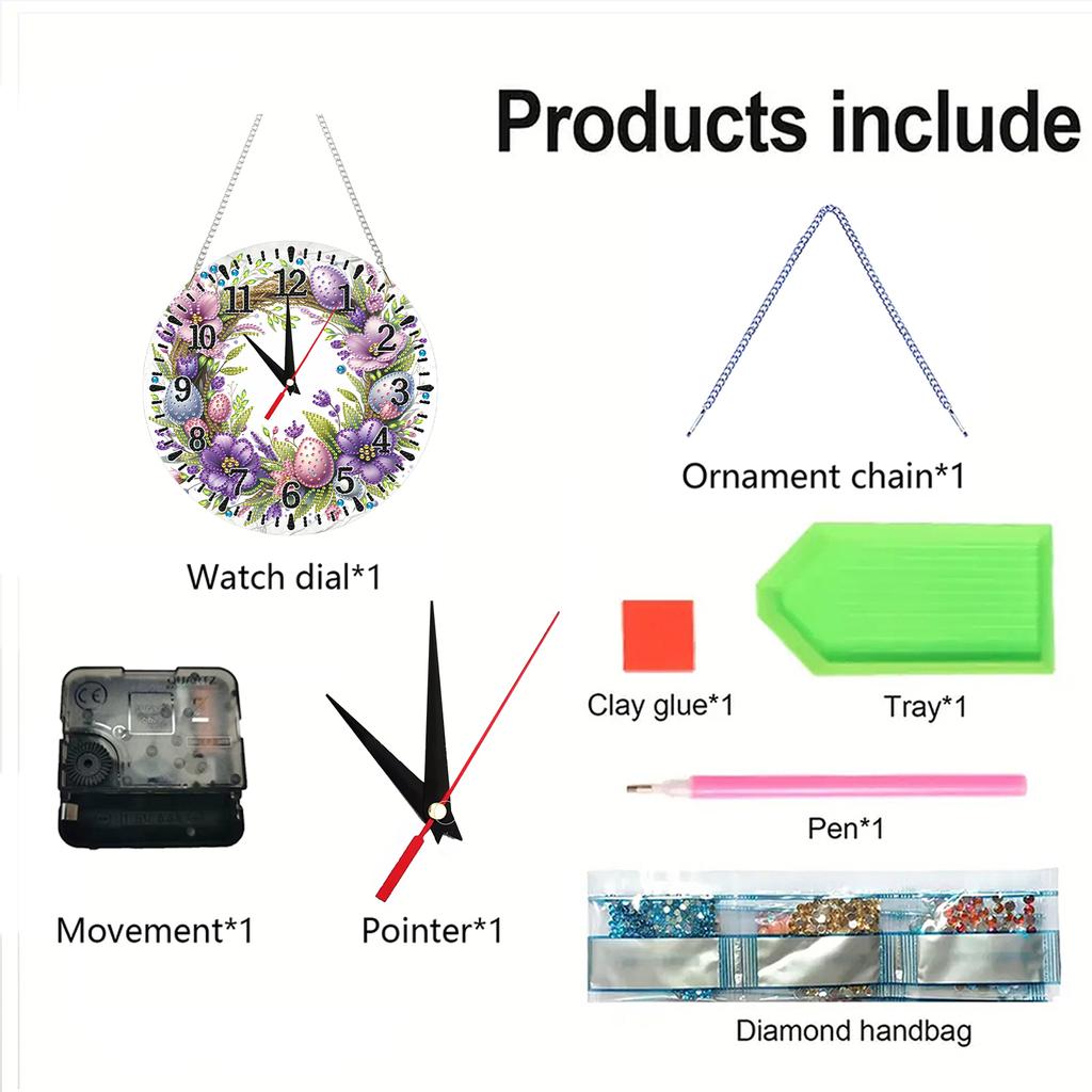 2D Flat DIY Acrylic Diamond Painting Clock Pendant with Clocks Function Diamond Art Clock Kits 9.65x9.65inch for Home Decoration