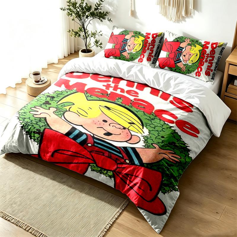 Dennis the Menace 3pc Duvet Cover Set Simple Modern Bedding Set Wrinkle Resistant Soft Fabric All Season Use a perfect gift