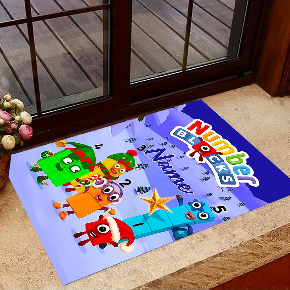 Tappeto da pavimento con blocchi numerici Inverno Divertente Nome Personalizzabile Tappeto per Ufficio Design per Stanze dei Giochi Camere da Letto Ingresso Tappeto Antiscivolo per Esterni Ufficio Arredamento per la Casa