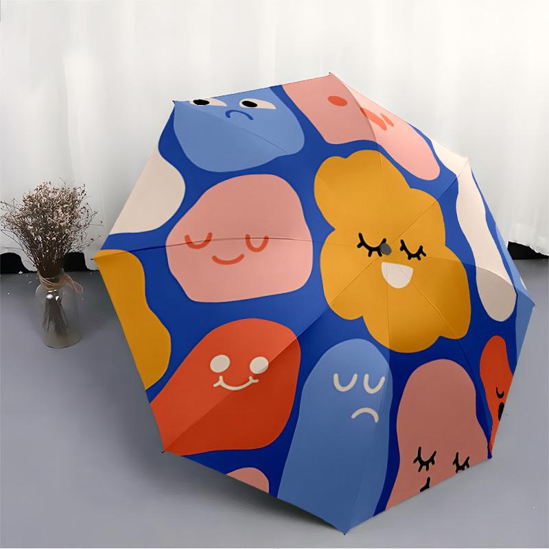 1pc Cute Faces Automatic Folding Umbrella, Portable & Foldable Design with 8 Ribs, Casual Outdoor Accessory Halloween and Christmas gifts yy