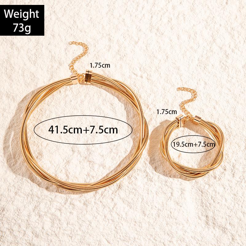 Multi-layer iron elastic snake bone twist collar bracelet punk style exaggerated jewelry suit women