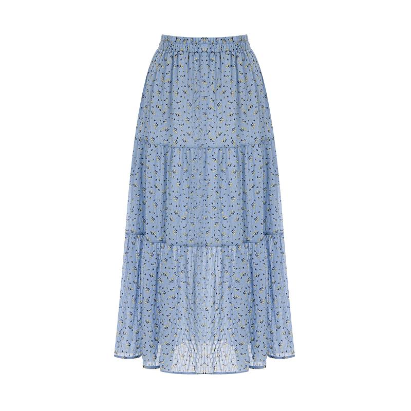 Sally Flower Pattern Chiffon Elastic Long Skirt_I6A-Csk028