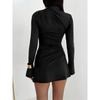 New Autumn Collection: Long-sleeved, Flared-sleeve, Metallic-button, Elegant, Figure-hugging Dress (short)
