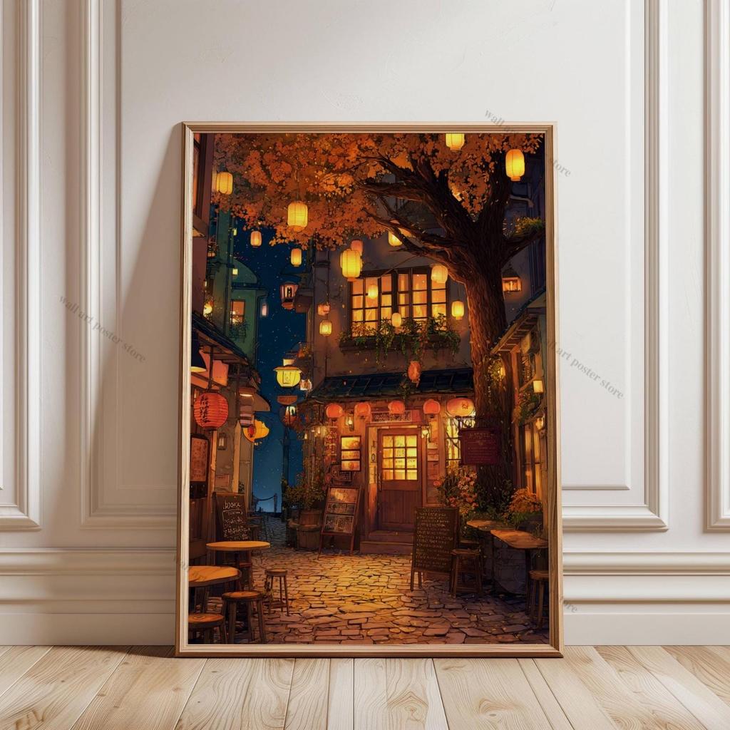 Inspired Japanese Night Street Prints Anime Wall Art Decor Canvas Poster Prints Home Bedroom Living Room Decoration Git Posters
