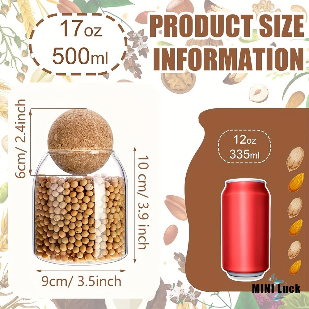 3pcs 500ml Borosilicate Glass Storage Jars with Cork Lids Airtight Leak Proof Containers for Food,Spices,Nuts,Coffee Beans Scratch Resistant