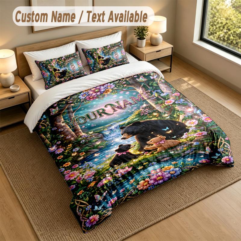 Bear Panda Theme Personalized 3Pcs Bedding Set Custom Text & Name 1 Sheet 2 Pillowcases Household Bedding 1pc