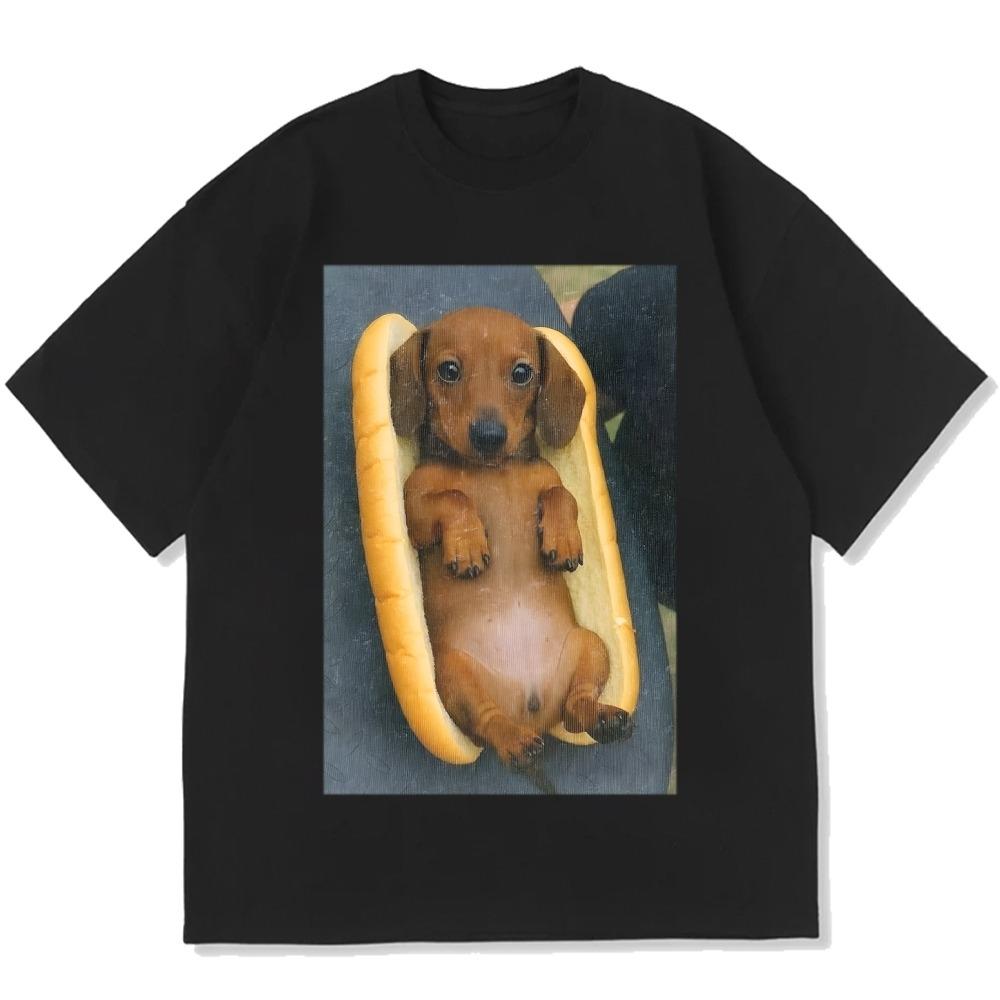 Fashion Real HOT DOG Printed Cotton Casual T-shirt Summer Oversized Unisex Funny Short Sleeve Tees Vintage O-neck Tunics