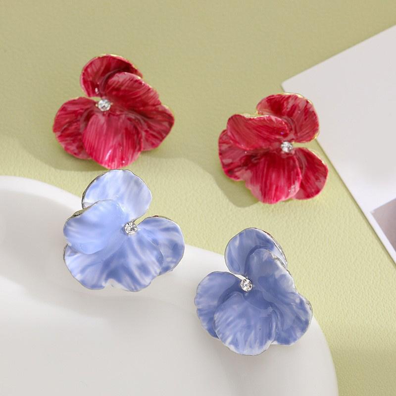 1Pair Vintage Colorful Stereoscopic Petal Flower Earrings For Women Girls Luxury Travel Seaside Fashion Earrings Photo Props