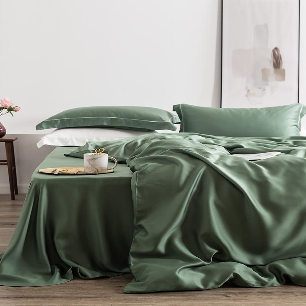 Liv-Esthete Luxury 100% Silk Blue Bedding Set Silky Beauty Queen King Duvet Cover Set Flat Sheet Pillowcase Bed Set Bedclothes