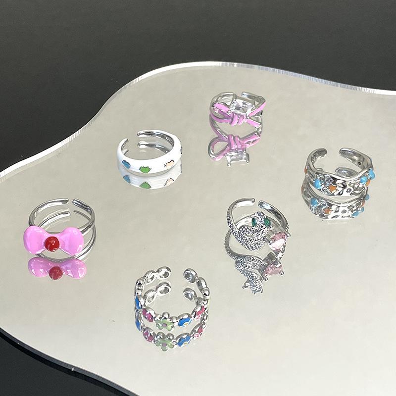 Enamel Oil Drop Flower Bow Personalized Snake Open Ring Cold Wind Niche Design Ring Woman