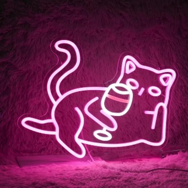 Boba Tea Neon Sign Cat Beer Neon Sign Bubble Tea Shop Sign Led Wall Decor Dimmable Room Decoration Dessert Shop Bar Club USB