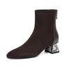 Krazing Pot Cow Suede Nubuck Winter Round Toe Chelsea Boots Med Heels Zipper Crystal Heels Women Ankle Boots
