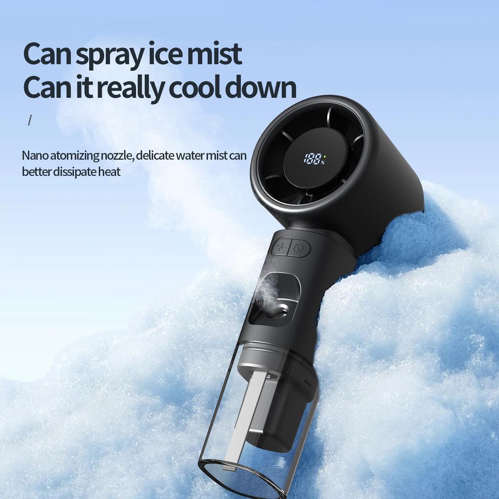 New Humidified High-speed Fan Without Pole Speed Regulation Digital Display Portable Handheld Turbocharged Spray Fan
