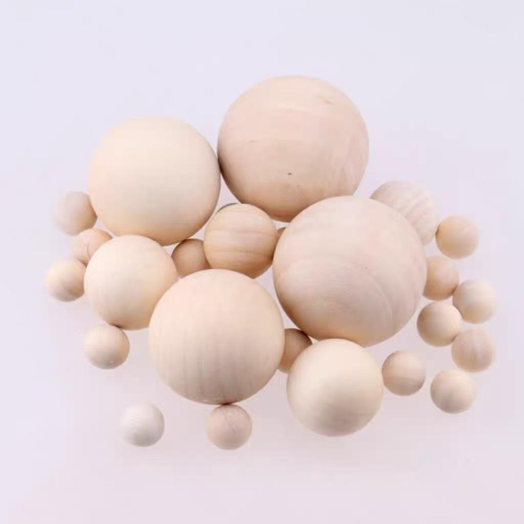 Solid Handmade Wooden Beads - Round, No Holes, Natural DIY Toys